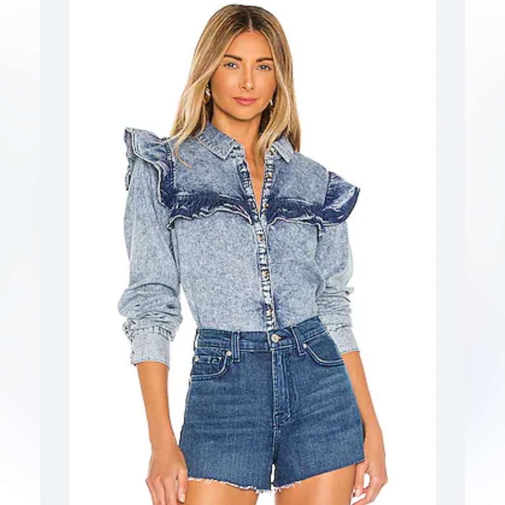 Free People Samantha ruffle blouse denim